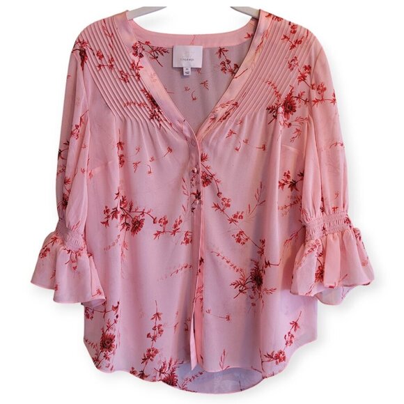 XS Cinq a Sept Jennings Pink Floral Fairycore Romantic Lightweight Pintuck Top - Picture 2 of 11